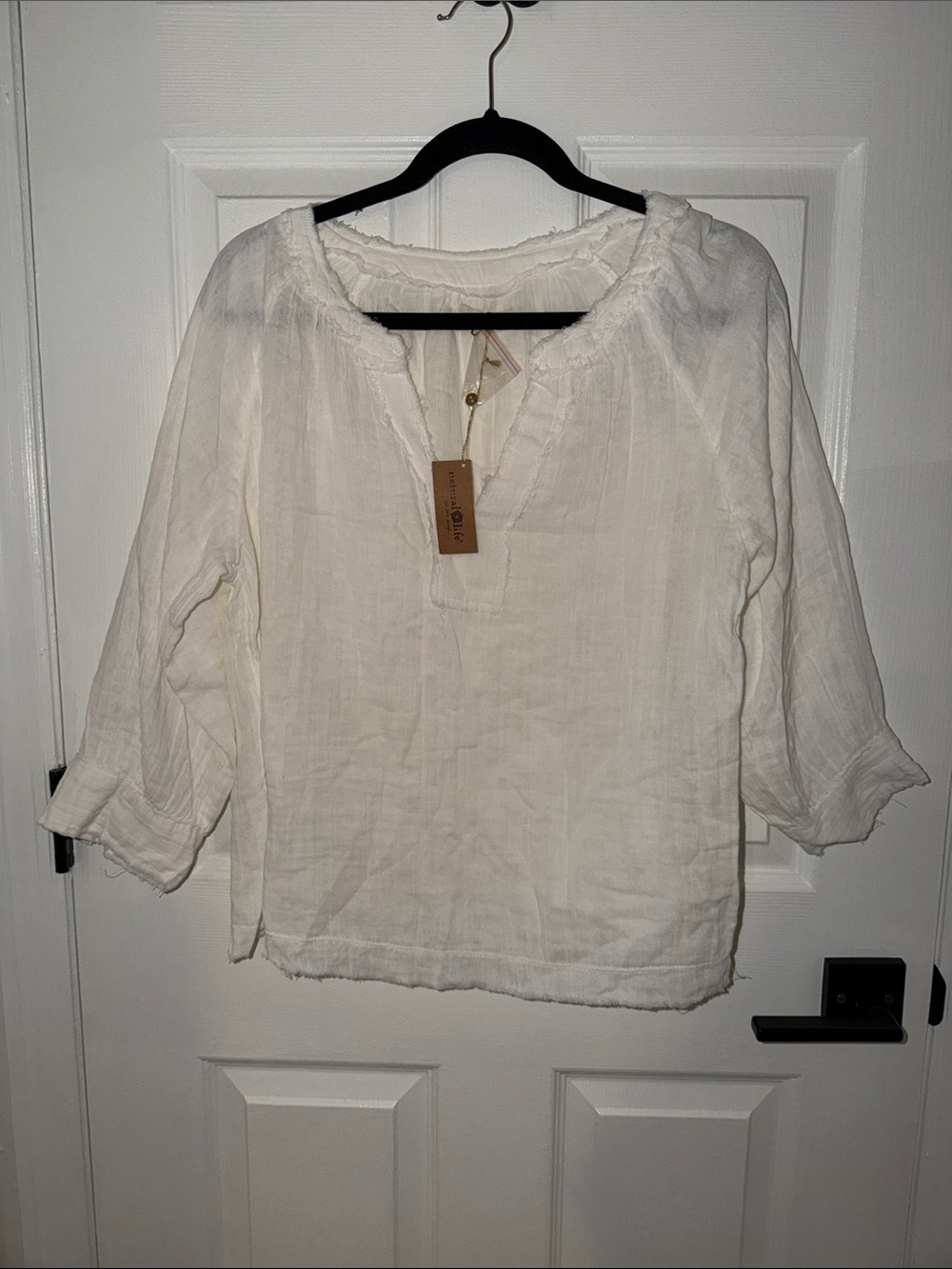 NATURAL LIFE White Linen Peasant Tunic Top